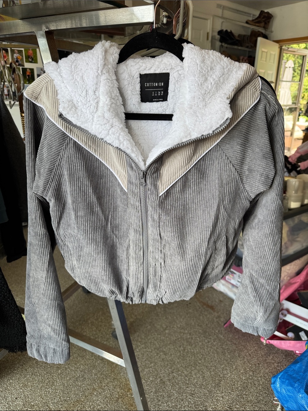Cotton On Gray Corduroy Teddy-Lined Zip Jacket